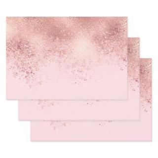 Girly Blush Pink Rose Gold Sprayed Confetti Ombre  Sheets