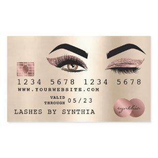 girly credit card makeup wink eye gold rose gold rectangular sticker