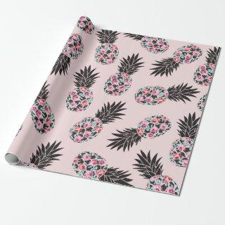 Girly Cute Floral Pink Black Pineapple Pattern