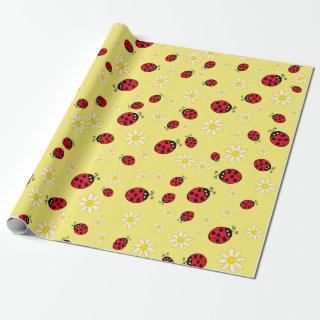 girly cute ladybug and daisy flower pattern yellow