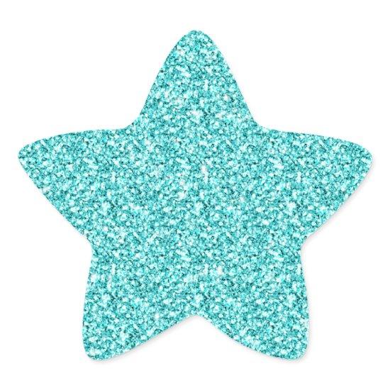 Girly, Fun Aqua Blue Glitter Printed Star Sticker
