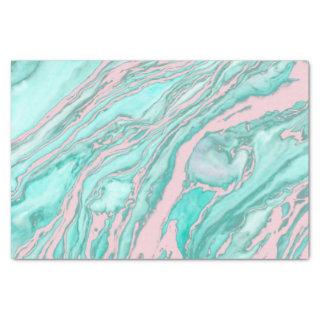 Girly Modern Pink Teal Green Smoky Marble Pattern Tissue Paper