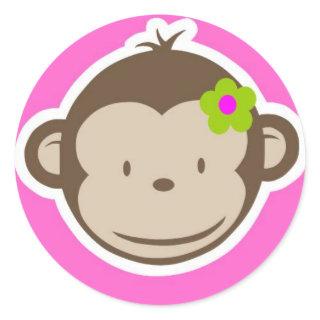 Girly Monkey Classic Round Sticker