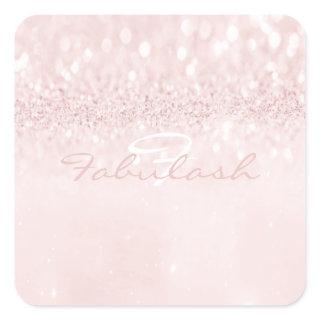Girly Monogram Sparkly Glitter Pink Name Square 16 Square Sticker