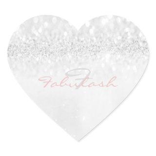 Girly Monogram Sparkly Glitter Pink SilverHeart Heart Sticker