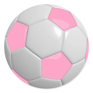 Girly Pink and White Soccer Ball Classic Round Sticker