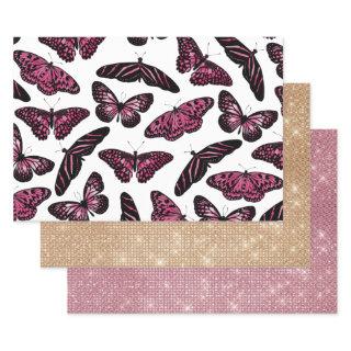 Girly Pink Black Butterflies Watercolor Pattern  Sheets
