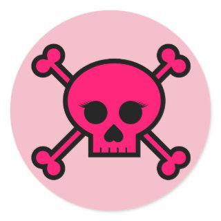 Girly Pink Punk Skull Crossbones Round Button Classic Round Sticker
