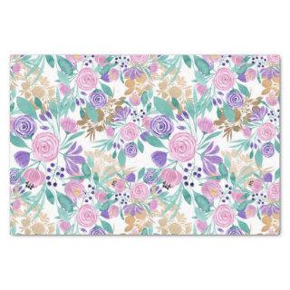Girly Pink Violet Purple Gold Watercolor Flowers Tissue Paper
