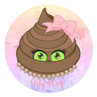 Girly Poop Emoji Classic Round Sticker