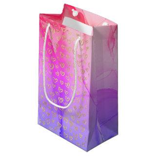Girly Purple Gold Hearts Small Gift Bag