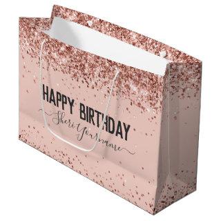 Girly Rose Gold Glitter Birthday Gift Bag