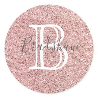 Girly Rose Gold Glitter Sparkles Monogram Name  Classic Round Sticker