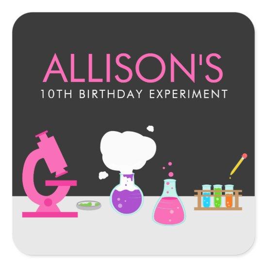 Girly Science Party Square Sticker
