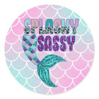 Girly Splashy Sassy Pink Purple Green Mermaid Tail Classic Round Sticker