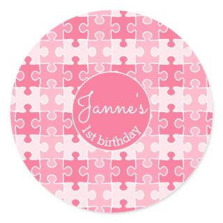 Girly Sweet Pink Puzzles Classic Round Sticker