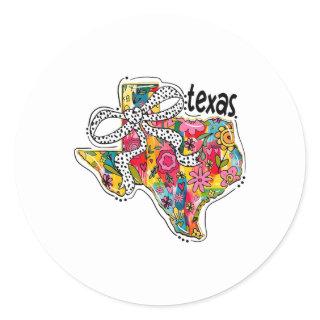 Girly Texas State Map Floral Coquette Bow 4th Of J Classic Round Sticker