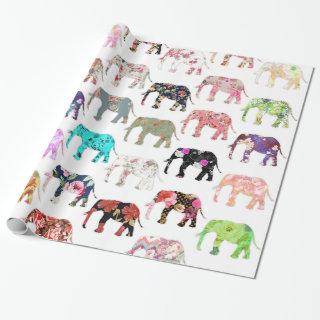 Girly Whimsical Retro Floral Elephants Pattern