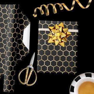 Glam Black and Gold Bee Honeycomb Patterned