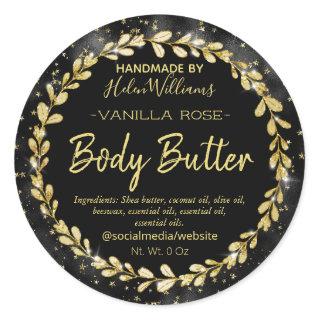 Glam Black Gold Leafy Frame Body Butter Labels