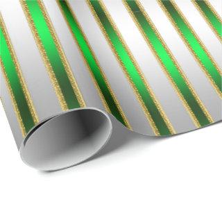Glam Chic Shiny Silver and Green Stripes