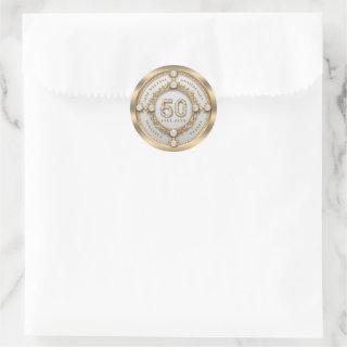 Glam Diamond & Gold Frame 50th Wedding Anniversary Classic Round Sticker