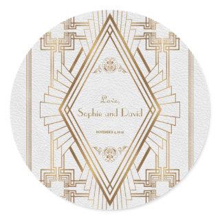 Glam Gold and White Great Gatsby Wedding Classic Round Sticker