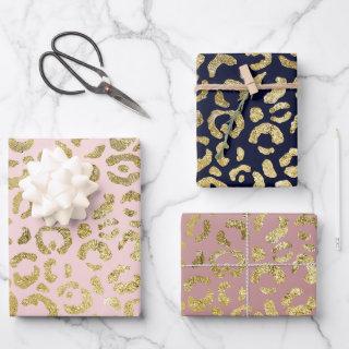 Glam Gold Blush Pink Blue Leopard Print Set of 3  Sheets