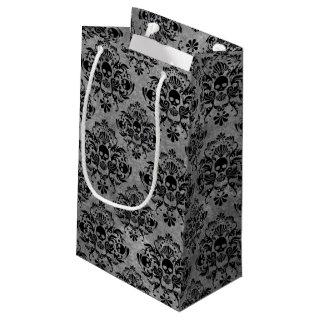 Glam Goth Mini Skull Damask Pattern Black Gray Small Gift Bag