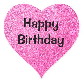 Glam Happy Birthday Black Hot Pink Glitter Sparkle Heart Sticker