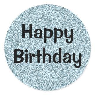 Glam Happy Birthday Blue Silver Glitter Sparkles Classic Round Sticker