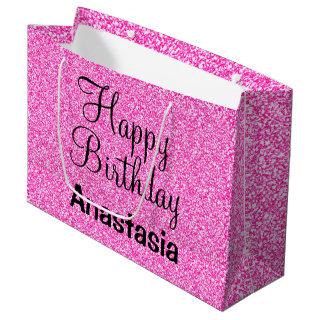 Glam Happy Birthday Hot Pink Glitter Sparkle Name Large Gift Bag