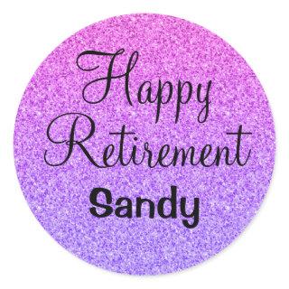 Glam Happy Retirement Ombre Purple Glitter Sparkle Classic Round Sticker