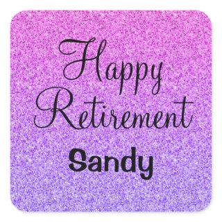 Glam Happy Retirement Ombre Purple Glitter Sparkle Square Sticker