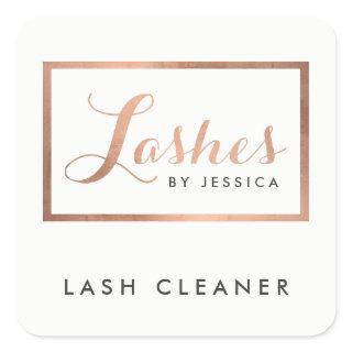 Glam Lashes Script Text Rose Gold Lash Cleaner Square Sticker