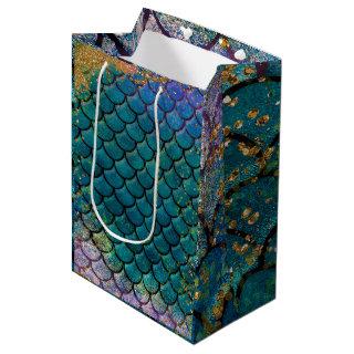 Glam Mermaid Fish Scales Teal Purple Gold Sparkle Medium Gift Bag