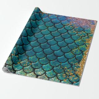 Glam Mermaid Fish Scales Teal Purple Gold Sparkle