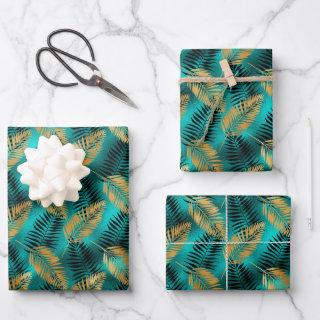 Glam Palm Leaves Gold Black Teal Faux Foil  Sheets