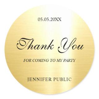 Glamorous Gold Template Hand Script Thank You Classic Round Sticker