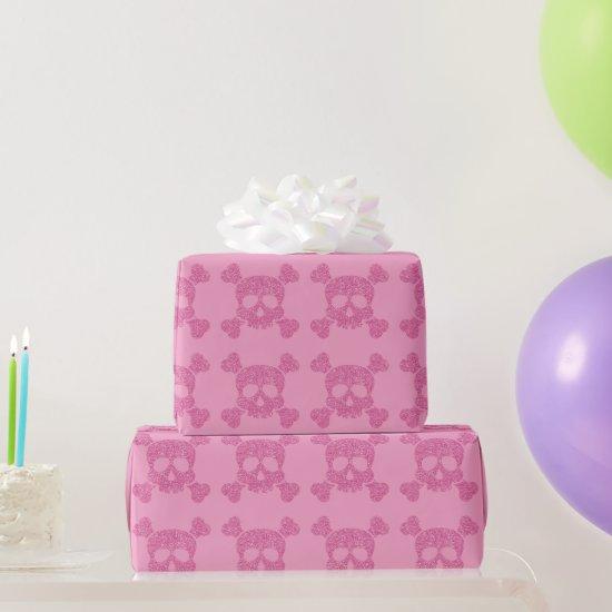 Glamorous Pink Glitter Skull and Crossbones