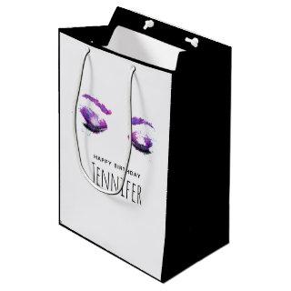 Glamorous Purple Eyes & Brows Watercolor Birthday Medium Gift Bag