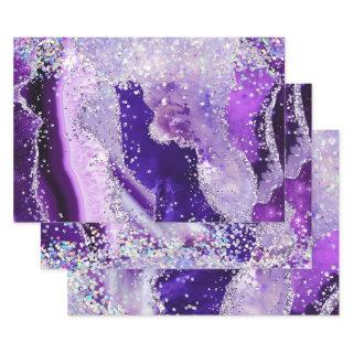 Glamorous Purple & Silver Faux Glitter Agate  Sheets