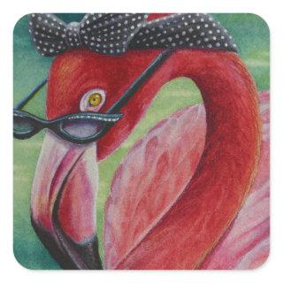 Glamorous Retro Pink Flamingo No. 1 Watercolor Art Square Sticker