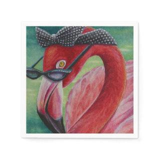 Glamorous Retro Pink Flamingo Watercolor Art  Napkins