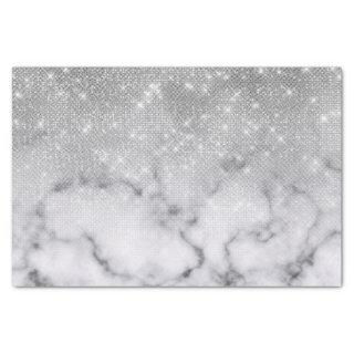 Glamorous Silver Glitter White Marble Ombre Tissue Paper