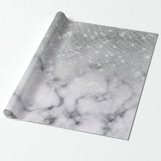 Glamorous Silver Glitter White Marble Ombre