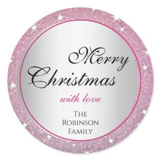 Glamorous Stars Pink Gradient Glitter Effect X-Mas Classic Round Sticker