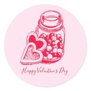 Glass Jar Of Valentines Candy And Heart Cookies Classic Round Sticker