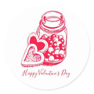 Glass Jar Of Valentines Candy Heart Cookies Classic Round Sticker