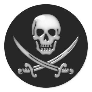 Glassy Pirate Skull & Sword Crossbones Classic Round Sticker
